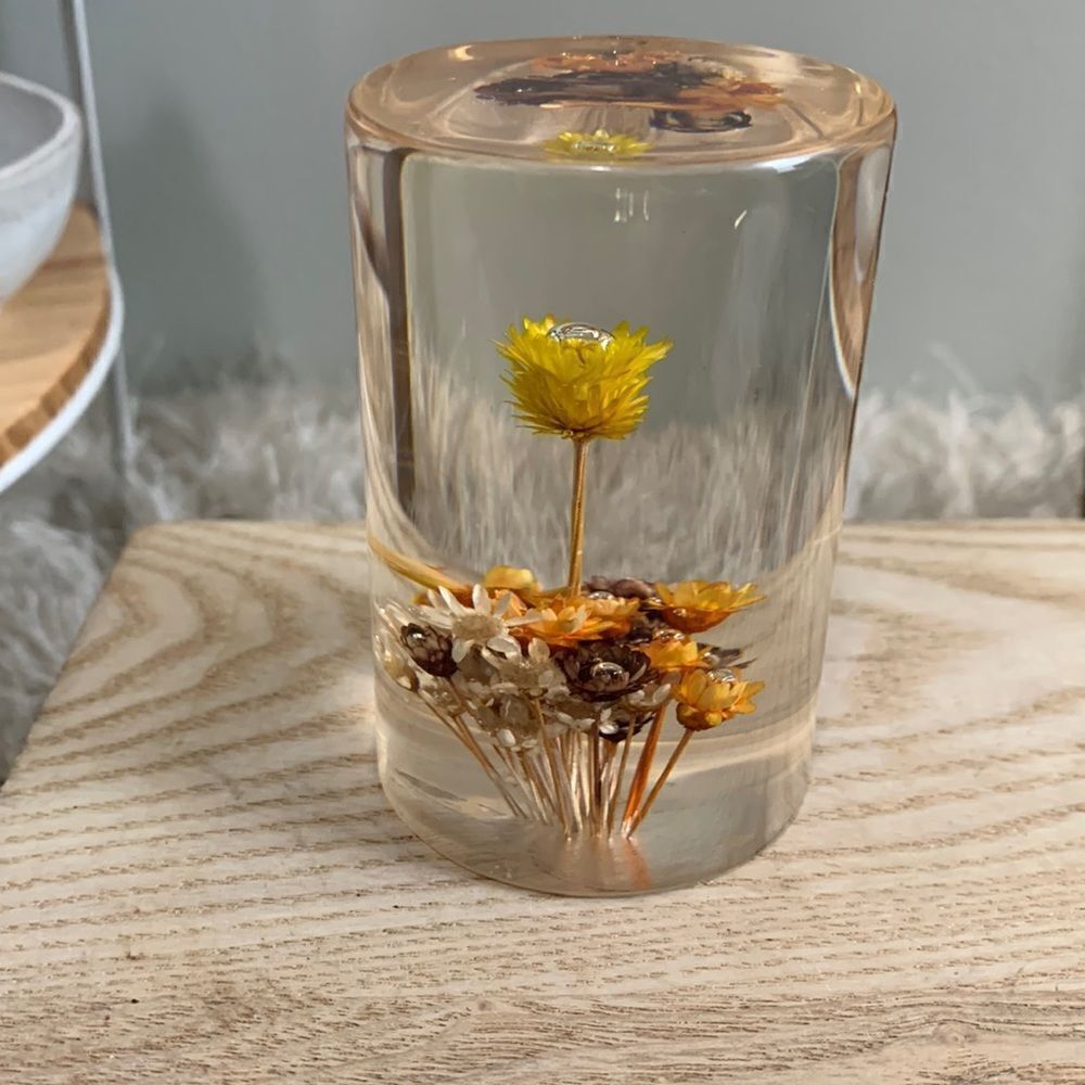 Vintage Daisyglas Company Campbell Calif Hand-Crafted Lucite Flowers Paperweight